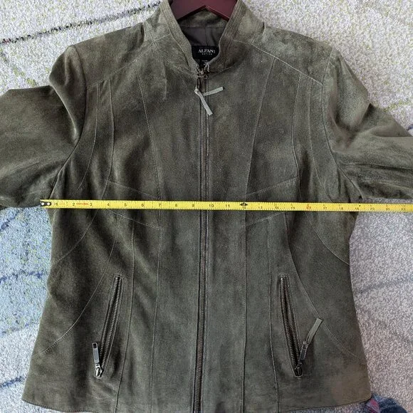 Alfani Leather Suede Short Boho Biker Standup Neck Jacket Dark Olive Green - Picture 10 of 14